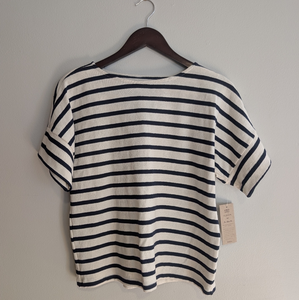 Albion Fit Boss Tee Striped Navy Women's Top New With Tags